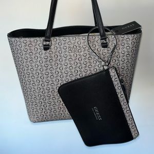 Guess Roman Black Logo Tote bag handbag + Pouch